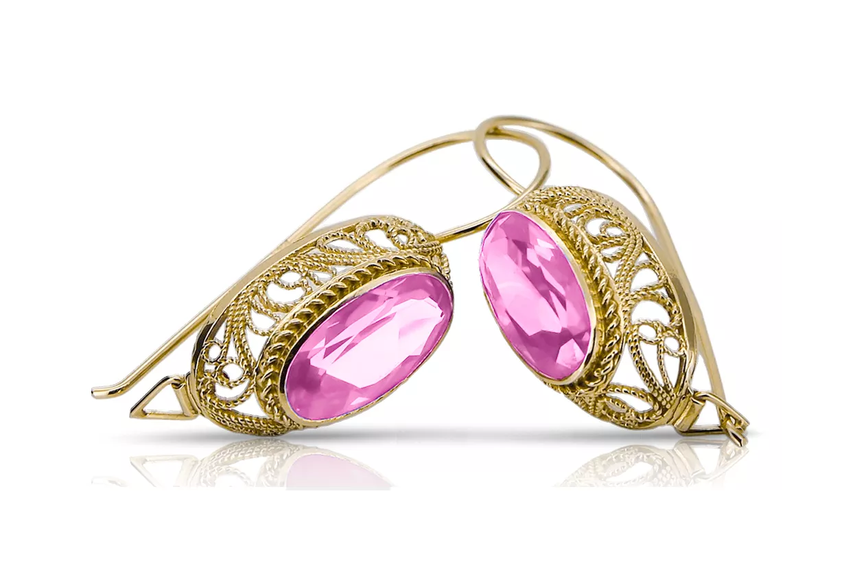 Earrings Amethyst 14K Yellow gold Vintage style vec023y